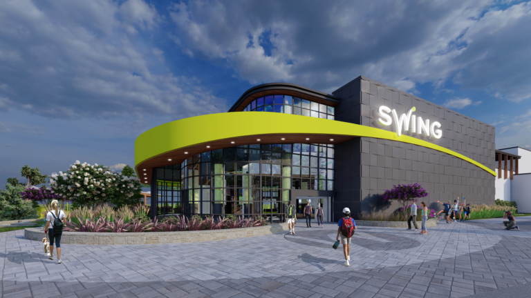 Swing Racquet Sport Campus birds-eye view with tennis indoor tennis pickleball and padel